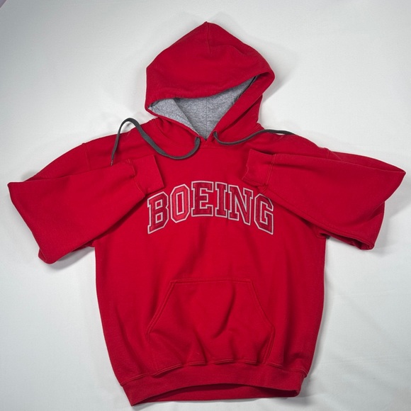 Boeing Aviation Sweatshirt Hoodie Red & Gray Embroidered Size Medium